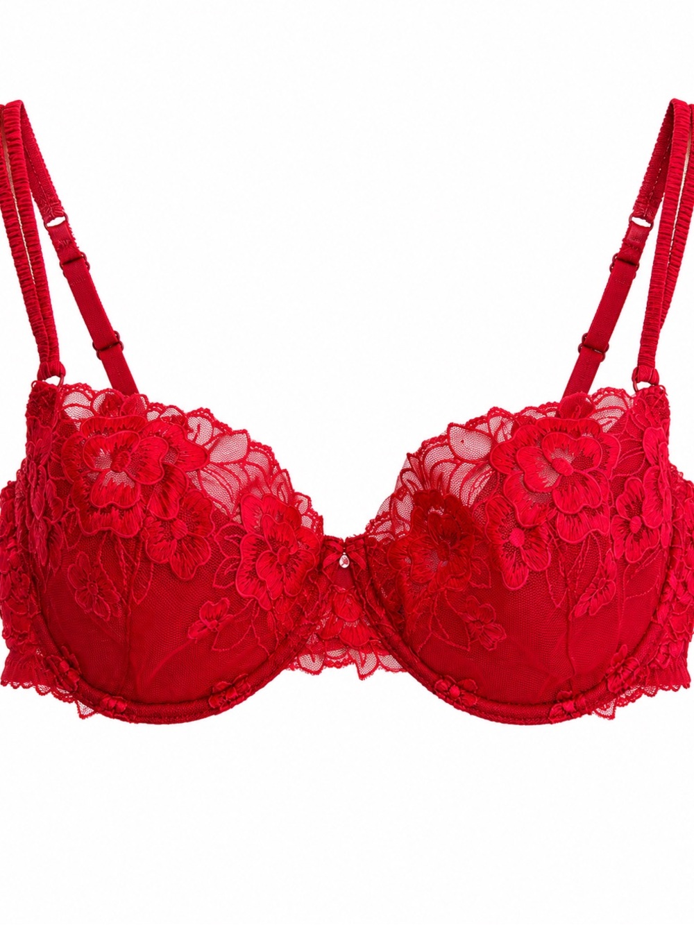 Victoria’s Secret Dream Angels Embroidered Balconette Bra Red Lace 36C